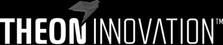 Logo Theon Innovation : un oiseau stylisé en lignes posé sur le nom Theon Innovation, en blanc