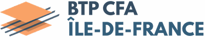 Logo BTP CFA Île-de-France : trois losanges superposés traversés de barres obliques, suivis du nom du centre de formation