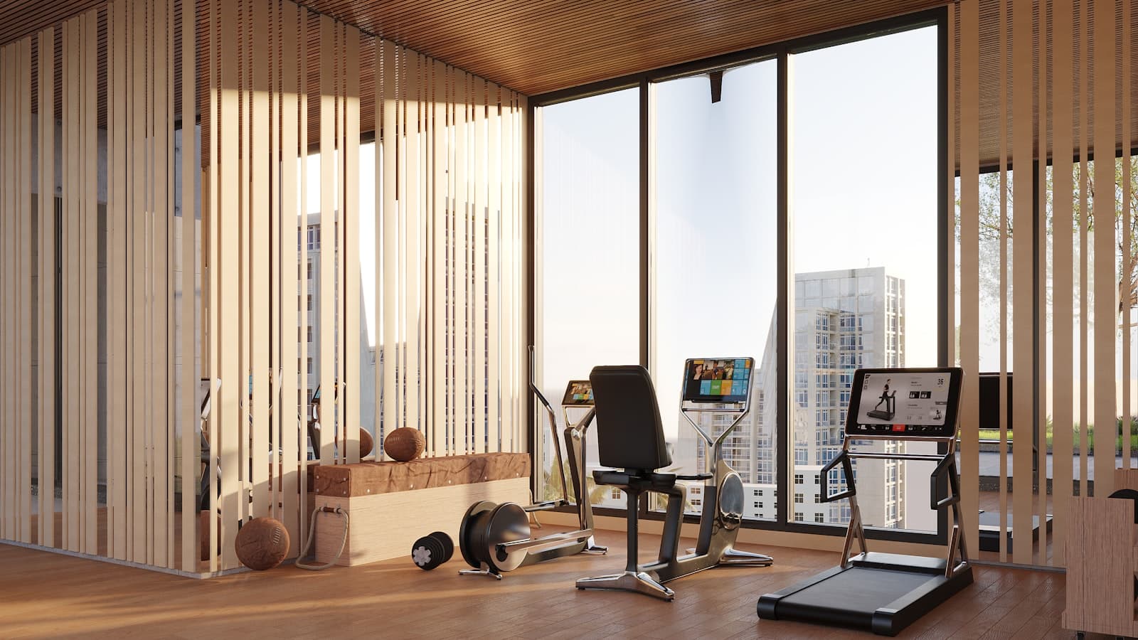 Studio de sport moderne équipé pour des séances de coaching