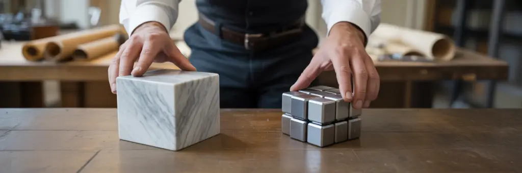 Architecte choisissant entre monolithe et microservices.