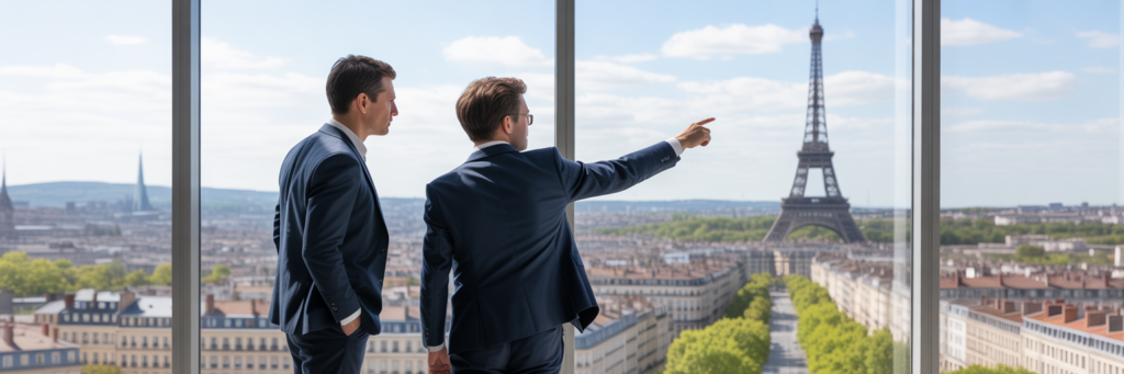 Deux professionnels discutant d'une stratégie à long terme.
