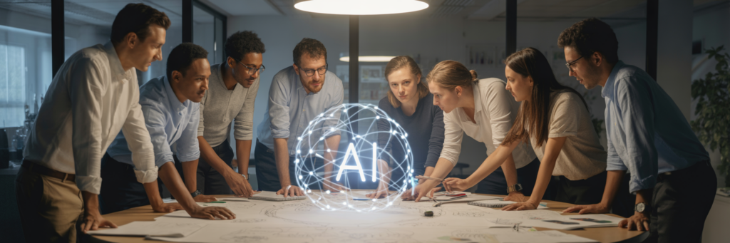 Équipe travaillant sur un projet de transformation digitale.