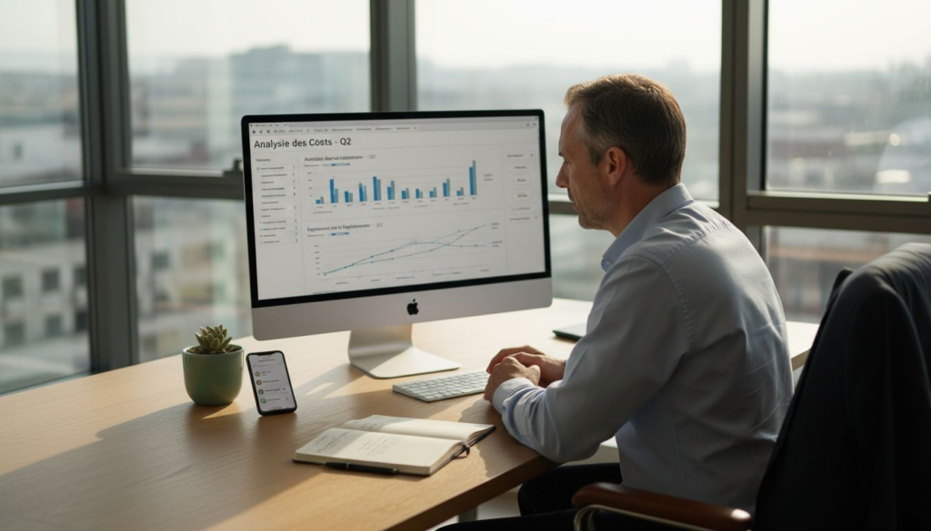 Patron PME observant automatisation IA dans son bureau