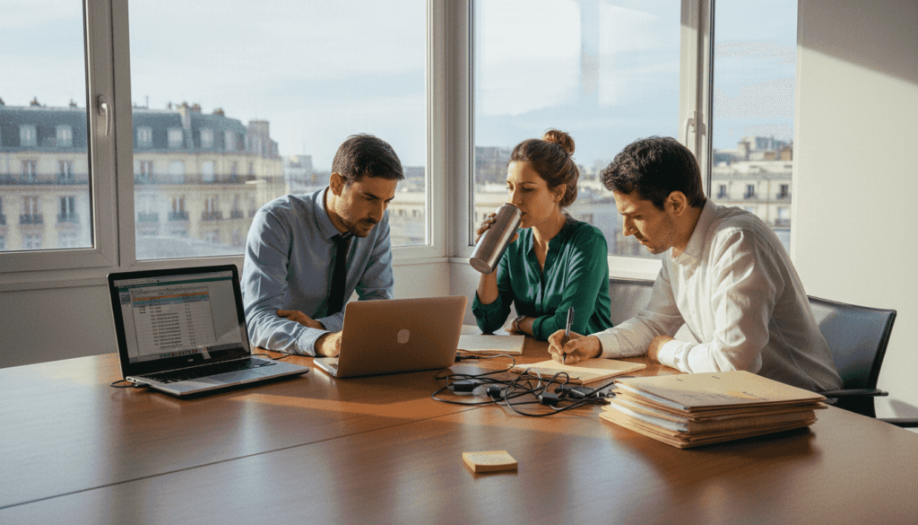L’équipe échange et travaille ensemble au sein d’une PME spécialisée dans le développement web.